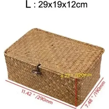 Úložný box Ručně pletený proutěný úložný koš s víkem | úložný box, koš na ručníky - D 29X19X12CM