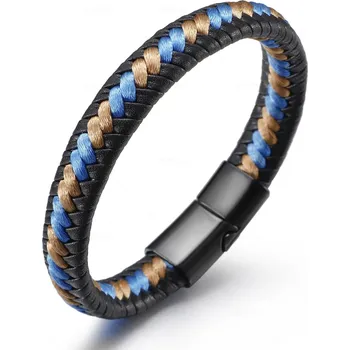 Šperk Pletený kožený pánský náramek s magnetem | pánský šperk, stylový doplněk - jako obrázek-361188