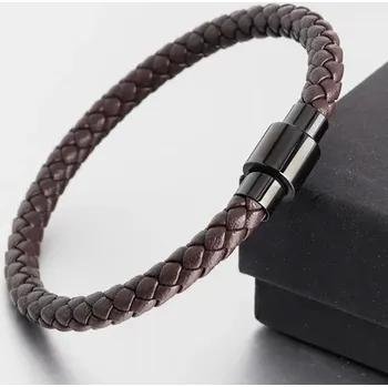 Náramek Stylový kožený rockový náramek pro muže | pánský náramek, kožený šperk - A7577-Hnědá