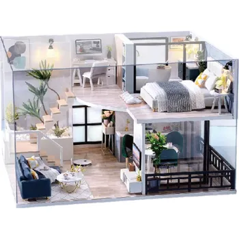 Dřevěná hračka Dřevěný mini domeček pro panenky 24,5 x 19,5 x 16,1 cm 3D stavebnice s nábytkem Ruční výroba Kryt Dekorace Dárek pro děti i dospělé