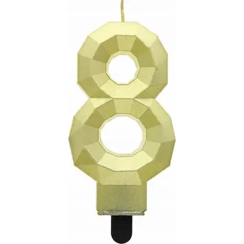 Dortová svíčka NAROZENINOVÁ SVÍČKA NA DORT ČÍSLICE 8 Diamant metalická zlatá 7,6 cm