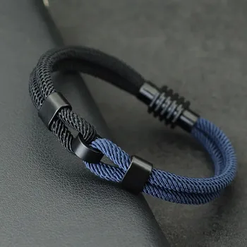 Šperk Dvoubarevný pletený náramek s magnetem | pánský náramek, náramek na ruku - černá námořnická modrá , S 18,5 cm 7,3 palce