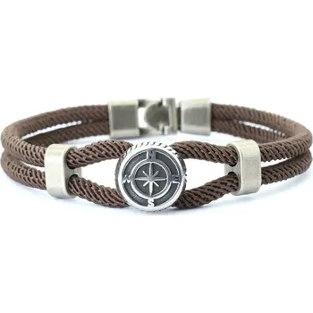 Šperk Vikingský náramek s přívěskem s motivem kompasu | pánský náramek, pletený náramek - Hnědý , S 18.5cm 7.3inch