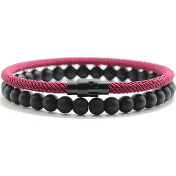 Náramek Párové náramky z onyxu a šňůrky | párové náramky, unisex šperk - Víno
