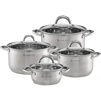Sada nádobí AMBITION Solar - sada 4 nerezových hrnců s poklicemi