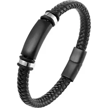 Náramek Stylový kožený rockový náramek pro muže | pánský náramek, kožený šperk - A14597-Černá