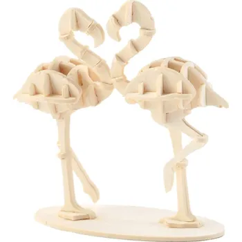 Dřevěná hračka Dřevěné 3D puzzle 62 x 28 x 59 mm Plameňák Skládací model zvířete Stavebnice DIY pro děti i dospělé Edukativní dárek Tvoření a zábava