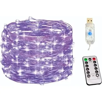 Vánoce USB světelný řetěz s dálkovým ovládáním | led světýlka - fialová , 2M 20LED diod