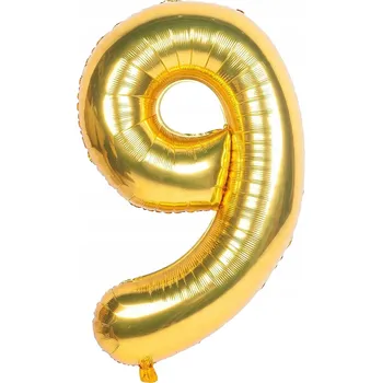 Balónek VELKÝ FÓLIOVÝ BALÓNEK K VÝROČÍ NAROZENIN OSLAVĚ ČÍSLICE 9 ZLATÝ 40 cm