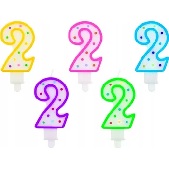 Dortová svíčka Narozeninová SVÍČKA číslice 2 barevné tečky 7,5 cm GoDan ODOLNÁ a STABILNÍ