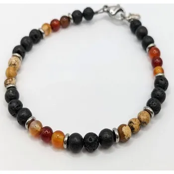 Náramek Černý matný onyx s dřevěnými korálky | pánský náramek, korálkový náramek - A4
