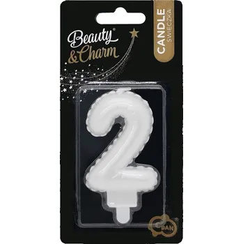 Dortová svíčka Svíčka na dort Číslice 2 Narozeninová Perlová Bílá
