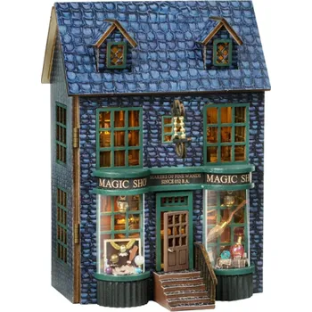 Dřevěná hračka Mini dřevěný domeček pro panenky 8,7 x 7 x 12,4 cm DIY model s LED světlem a nábytkem Kreativní stavebnice bez lepidla a baterií Ruční montáž