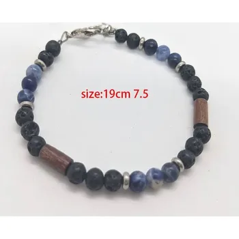 Náramek Černý matný onyx s dřevěnými korálky | pánský náramek, korálkový náramek - A5