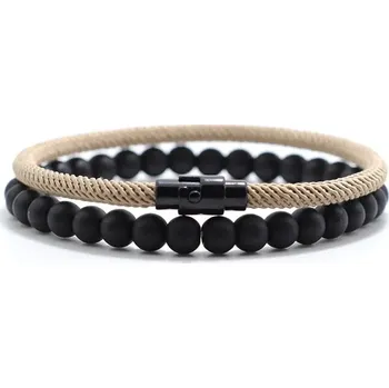 Náramek Párové náramky z onyxu a šňůrky | párové náramky, unisex šperk - Khaki