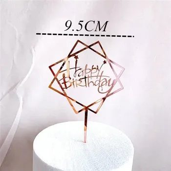 Party dekorace Happy birthday zlatý nápis na dort | narozeninová dekorace, dortová ozdoba - Styl 5