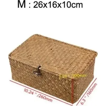 Úložný box Ručně pletený proutěný úložný koš s víkem | úložný box, koš na ručníky - M 26X16X10CM