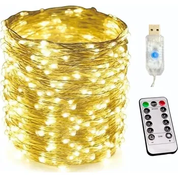 Vánoční osvětlení USB světelný řetěz s dálkovým ovládáním | led světýlka - teplá bílá , 2M 20LED diod