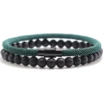 Náramek Párové náramky z onyxu a šňůrky | párové náramky, unisex šperk - Zelený