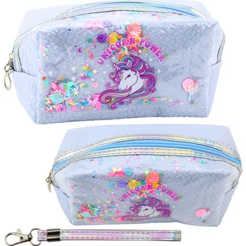 Penál LEAN Školní Pouzdro S Čelenkou Jednorožec Konfety Modré 20cm