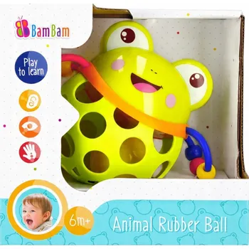 Gumová KULIČKA S CHRASTÍTKEM Pro Miminka ŽABKA Senzorické hračky KULIČKA