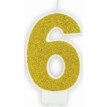 Dortová svíčka Narozeninová svíčka PartyDeco číslice 6 zlatá