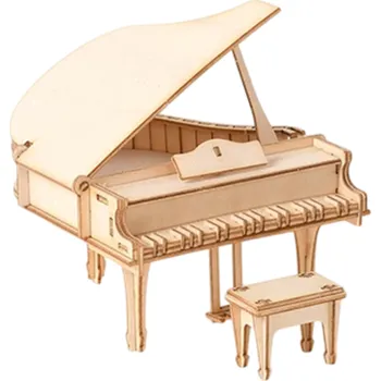 Dřevěná hračka Dřevěné 3D puzzle model Klavíru 116x122x128 mm DIY Montážní hudební miniatura Ručně sestavitelný dárek pro děti dospělé a teenagery