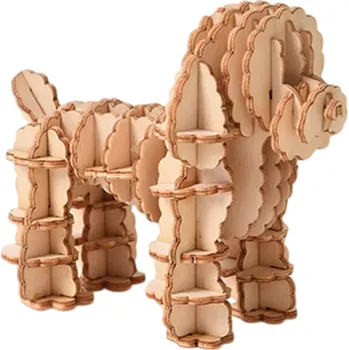 Dřevěná hračka Dřevěné 3D puzzle model Pudla DIY zvířecí stavebnice Montážní skládačka Ruční tvoření Dárek pro děti, dospělé a teenagery 91x53x75 mm