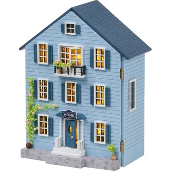 Dřevěná hračka Mini dřevěný domeček pro panenky 10 x 5,4 x 12,8 cm DIY stavebnice se světlem a nábytkem Ručně sestavitelný model Dekorace bez lepidla a baterií