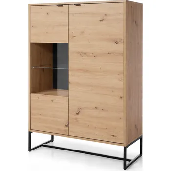 Komoda Komoda dub artisan 133 cm - moderní, 2 dveře, sklo, kovové nožičky