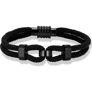 Náramek Pletený pánský náramek s magnetem | pánský náramek, módní doplněk - Černý , 23cm