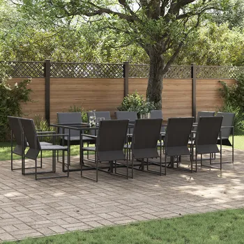 16dílná zahradní jídelní souprava s polstry, ocel a textilene Černá3335870