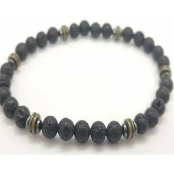 Náramek Černý matný onyx s dřevěnými korálky | pánský náramek, korálkový náramek - A3