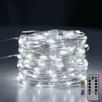 Vánoční dekorace USB vánoční světelný řetěz s ovladačem | osvětlení - Bílý , 30M 300LED