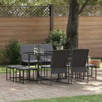 10dílná zahradní jídelní souprava s polštáři, ocel a textilen Černá3335863