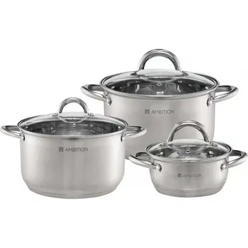Sada nádobí AMBITION Solar - sada 3 nerezových hrnců s poklicemi