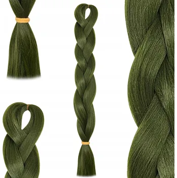 Příčesek Syntetické vlasy Henlon, rovné copánky, olivově Zeleň, 60 cm #2609