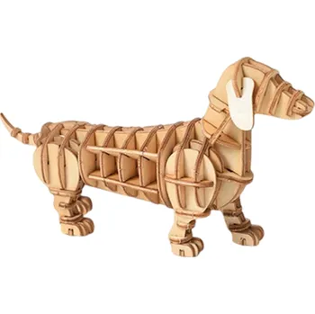 Dřevěná hračka Dřevěné 3D puzzle Jezevčík DIY model psa Montážní přírodní stavebnice Ručně sestavitelná dekorace Dárek pro děti teenagery i dospělé