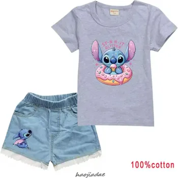 Lilo & Stitch Dívčí letní set - triko + kraťasy s motivem "Lilo a Stitch" Barva: Šedá, Velikost: 160