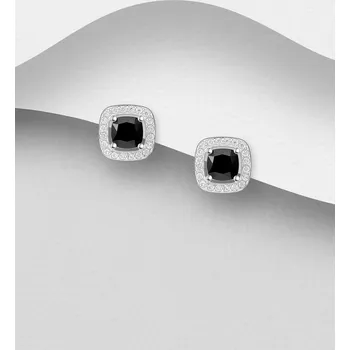 Náušnice Náušnice s push-back efektem, zdobené imitací diamantů a černým kamenem