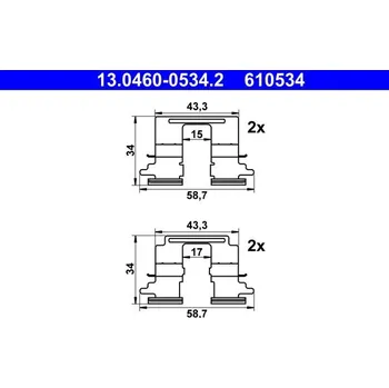 Přislušenství brzdového systému Sada příslušenství, obložení kotoučové brzdy ATE 13.0460-0534.2
