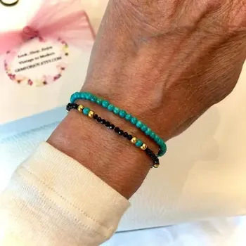 Náramek Černý matný onyx s dřevěnými korálky | pánský náramek, korálkový náramek - A10