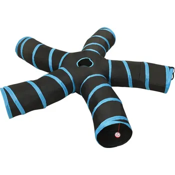 Dětský stan Kočičí tunel 5cestný černý a modrý 25 cm polyester