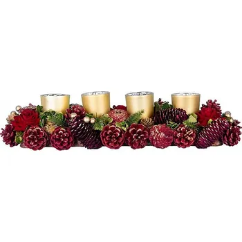 Vánoční dekorace Ikebana adventní MagicHome přírodní červená, zlaté pohárky, 45cm