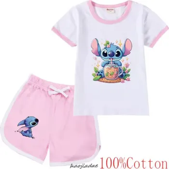 Lilo & Stitch Dívčí letní set - triko + kraťasy s motivem "Lilo a Stitch" Barva: světle růžová, Velikost: 150