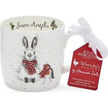 Wrendale vánoční porcelánový hrnek Snow Angel (Rabbit&Robin) s králíčkem a červenkou 0,31l