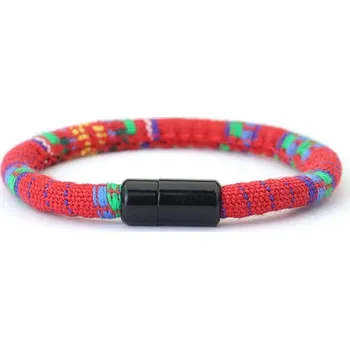 Náramek Boho magnetický náramek pro páry | ručně pletený náramek, unisex šperk - Červený