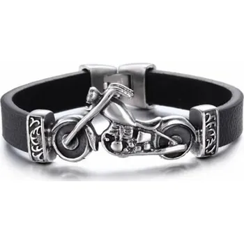 Náramek Stylový kožený rockový náramek pro muže | pánský náramek, kožený šperk - A7645-Motocykl