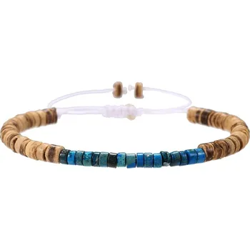 Náramek Coconut wood tyrkysový náramek ručně vyráběný | dřevěný náramek, korálkový náramek - ZJ13086