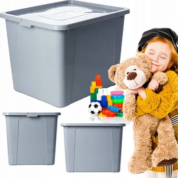 Úložný box Plastová nádoba s víkem, velký uzamykatelný krabička, šedá, 30 l